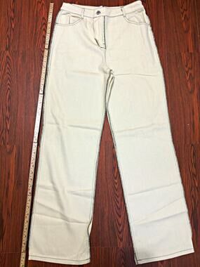 Pretty Garbage Mid Rise Straight Leg Jeans Womens S Beige Denim 30" Button 5-Pkt